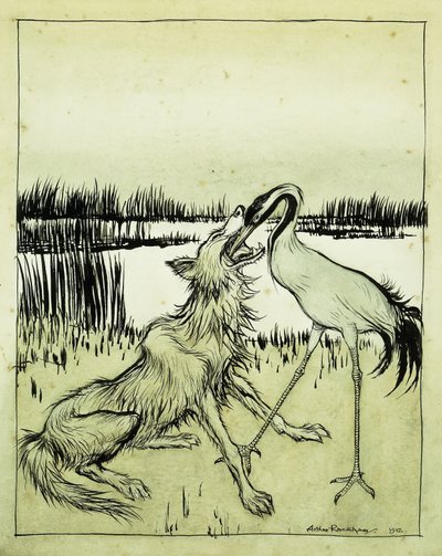 O lobo e o guindaste - fábulas de Esopo, 1912 de Arthur Rackham