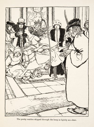 A bela donzela saltou pelo aro tão levemente como um veado, de Little Brother & Little Sister e Outros Contos dos Irmãos Grimm, pub.1917 (litho) de Arthur Rackham