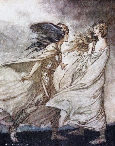 O anel na tua mão. Ilustração para Siegfried e O Crepúsculo dos Deuses, de Richard Wagner, de Arthur Rackham