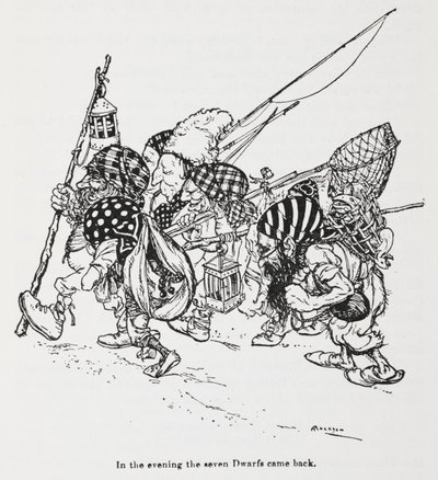 Os sete anões de Snowdrop (Branca de Neve) de Arthur Rackham