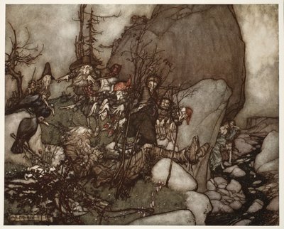 O sono de Rip Van Winkle., De Rip Van Winkle por Washington Irving, pub. 1910 de Arthur Rackham
