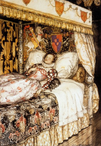 A Princesa adormecida, ilustração de Arthur Rackham para conto de Charles Perrault "A Bela Adormecida". de Arthur Rackham
