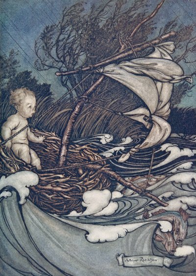Lá agora surgiu uma poderosa tempestade, e ele foi jogado de um lado para outro ..., de Peter Pan em Kensington Gardens por JM Barrie (1860 - 1937), pub. 1906 de Arthur Rackham