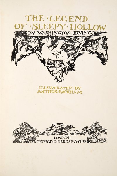 Página de título, de The Legend of Sleepy Hollow por Washngton Irving (1783 - 1859), pub. 1928 de Arthur Rackham