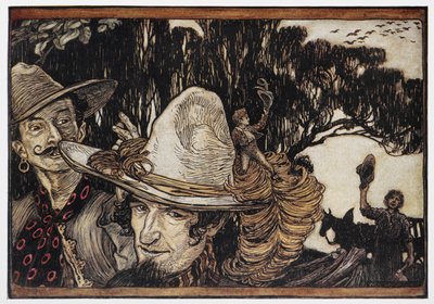 Tom Polegar sentado na borda de um chapéu. de Arthur Rackham