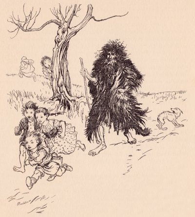 Quem quer que o tenha visto, fugiu. Ilustração de Arthur Rackham do Grimm