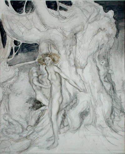 Ninfas da Madeira (aguarela e lápis sobre papel) de Arthur Rackham