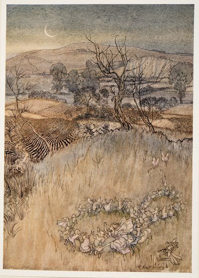 Você demi-fantoches que pelo luar fazem os cachos azedos verdes fazer, ilustração de William Shakespeares The Tempest, pub. 1926 de Arthur Rackham