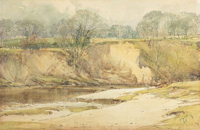 Um pescador de moscas nas margens do Wharfe (aguarela) de Arthur Reginald Smith