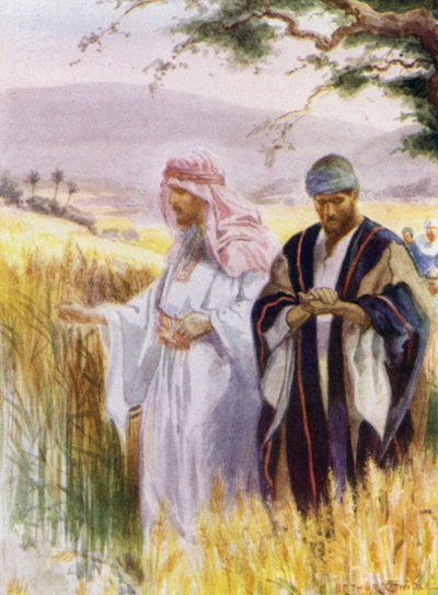 Jesus e seus discípulos no campo de milho (cor litho) de Arthur Twidle