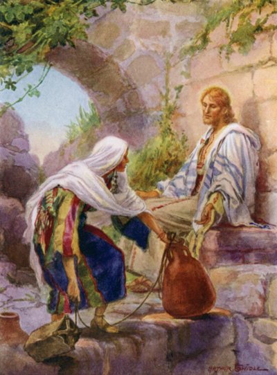 A mulher de Samaria no poço (cor litho) de Arthur Twidle