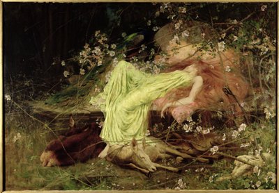 Um Conto de Fadas: "Tudo Parecia Dormir, a Lebre Timida em Forma" - Scott, c.1895 (óleo sobre tela) de Arthur Wardle