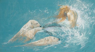 Uma Sereia e Ursos Polares (lápis e giz sobre papel) de Arthur Wardle