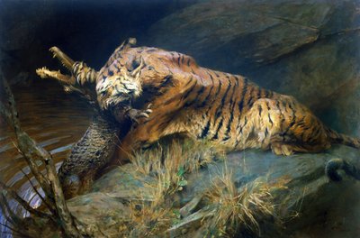 Tigre e Crocodilo (óleo sobre tela) de Arthur Wardle