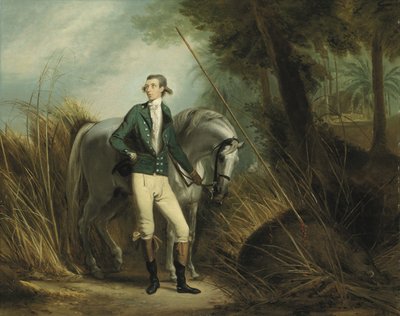 Um cavalheiro a caçar javalis numa paisagem indiana (óleo sobre tela) de Arthur William Devis