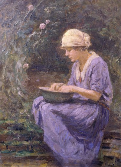 Garota no Trabalho (óleo sobre tela) de Arthur Winter Shaw