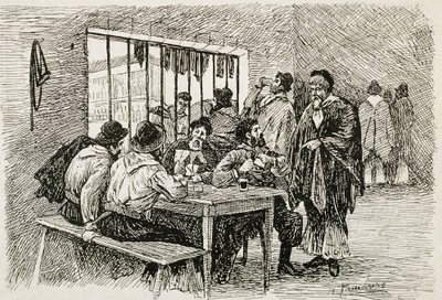 Argentina (século XX). "Pulperia", uma taberna e loja de bebidas. Ilustração de T. Tamarera. Gravura de Artist Unknown
