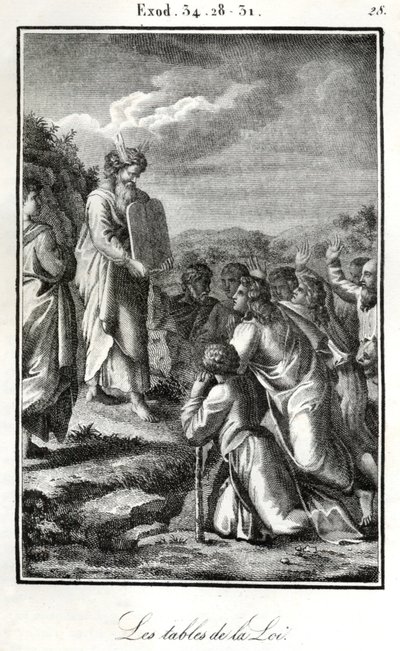 Bíblia, Moisés mostrando as duas tábuas com os dez mandamentos (gravura) de Artist Unknown