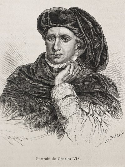 Carlos VI de França, chamado "o Bem-Amado" (1368-1422). Rei de França (1380-1422), dinastia Valois. Gravura. de Artist Unknown