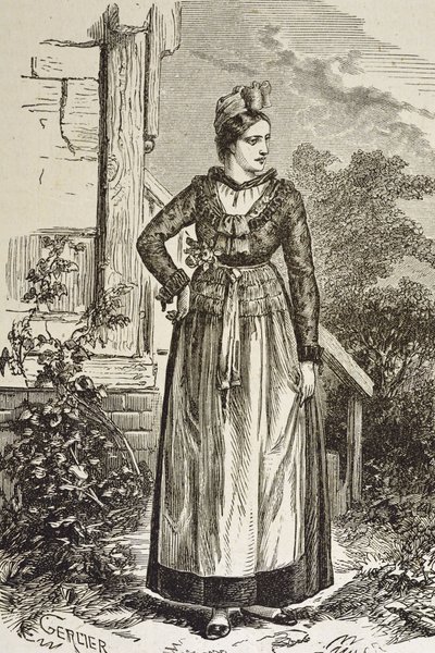 Alemanha (C19th). Sociedade (1879). Alsácia. As mulheres da região. Neste momento, a Alsácia era ocupada pelo Reichstag alemão (1871-1918). Gravura. Coleção particular de Artist Unknown