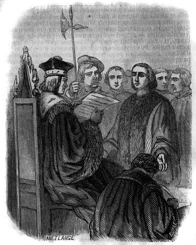 Julgamento de Jacques Coeur, um comerciante francês preso por prevaricação em 1451, condenado à prisão e com os seus bens confiscados. de Artist Unknown