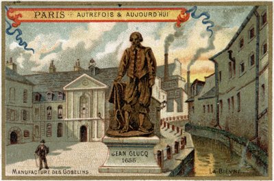 Fabrico de tapeçaria dos Gobelins em Paris. Estátua de Jean Glucq, que importou o processo de tingimento para França. de Artist Unknown