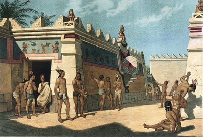 Civilização Maia, Jogo de bola mesoamericano, Litografia de Artist Unknown