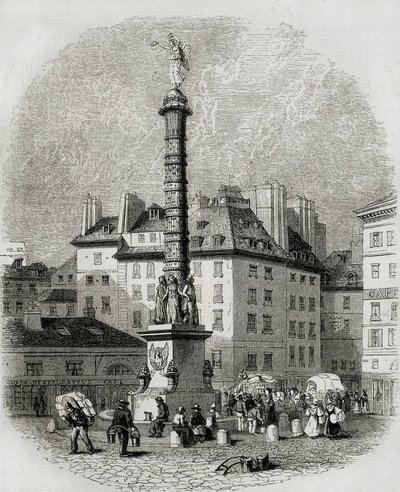 Paris. Vendedores de água em frente à fonte da Place Chatelet (gravura) de Artist Unknown