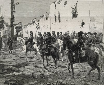 Espanha. Primeira República (1873-1874). Cantão de Cartagena. O general José López Dominguez em Cartagena após a capitulação dos cantonistas. Imagem publicada em "La Ilustracion Espanola y Americana". Gravura. de Artist Unknown