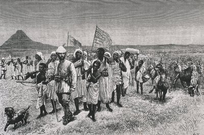 Stanley, Sir Henry Morton (1841-1904). "Through the Ounyoro", ilustração para a edição francesa da obra "Through the Dark Continent". Gravura. FRANÇA. ILE-DE-FRANCE. Paris. Biblioteca de Artes Decorativas de Artist Unknown