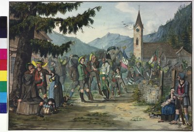 O regresso conquistador dos camponeses com base numa luta contra os franceses de Artist Unknown