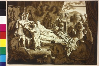 O imperador Marco Aurélio, moribundo, aconselha Pertinax a seu filho Commodus de Artist Unknown