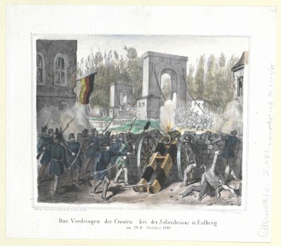 A penetração dos croatas no Sofienbruecke em Erdberg a 28 de outubro de 1848 de Artist Unknown