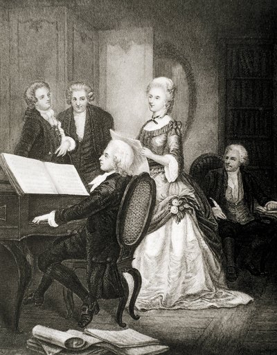 Wolfgang Amadeus Mozart acompanhando ao piano a soprano Caterina Cavalieri. de Artist Unknown