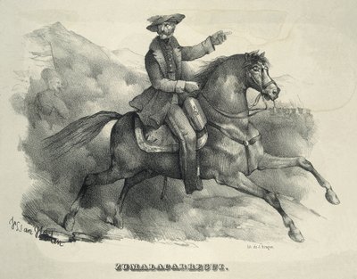 ZUMALACARREGUI, Tomas (1788-1835). General carlista. Em Espanha. Primeira Guerra Carlista. Zumalacarregui montado num cavalo. Gravura. de Artist Unknown