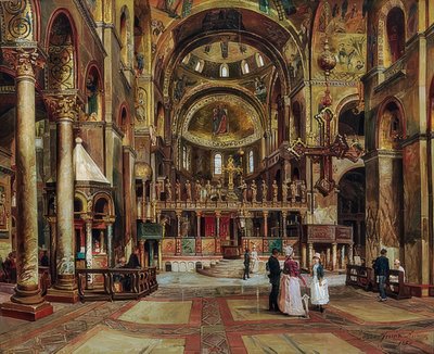 Dentro da Basílica de São Marcos, Veneza. 1886 de Arturo Ferrari