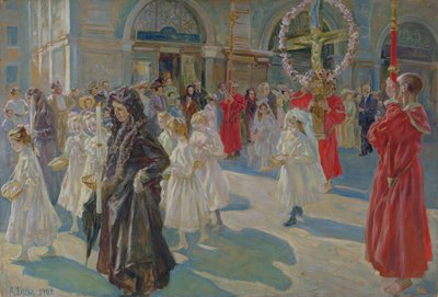 Procissão de Corpus Christi na Piazza Grande em Trieste, 1908 de Arturo Fittke
