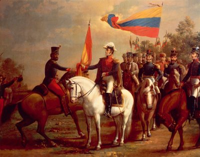 Simon Bolívar homenageia a bandeira após a Batalha de Carabobo, 24 de junho de Arturo Michelena
