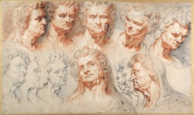 Head Studies (gizes coloridos sobre papel) de Artus I (attr. to) Quellinus