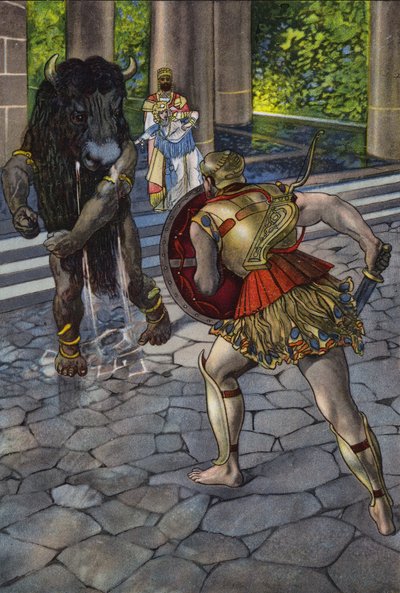 Heracles enfrentando o Minotauro (cor litho) de Artus Scheiner