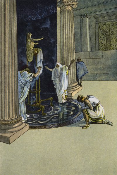 Orestes é ordenado por Apolo para ir a Tauris e trazer a estátua de Artemis a Atenas (cor litho) de Artus Scheiner