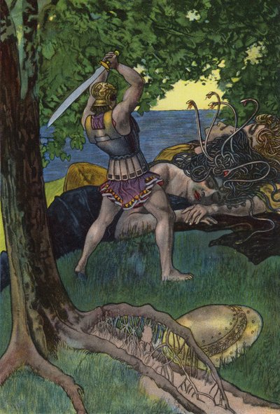 Perseus cortando a cabeça da Medusa (cor litho) de Artus Scheiner