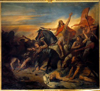 A Batalha de Tolbiac, a vitória de Clovis (466-511) sobre os Alamans (496). Pintura de Ary Scheffer (1795-1858) de Ary Scheffer