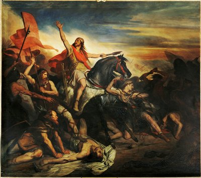 A batalha de Tolbiac entre os alamanos e os francos de Siegbert ... (pintura sobre tela) de Ary Scheffer
