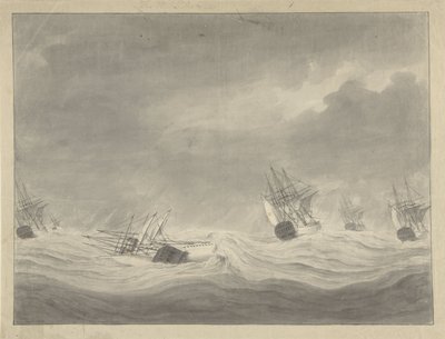 O afundamento do navio The Union under capitão Graaf van Welderen in the North Sea, 19 de Outubro de 1782 de Ary van Wanum