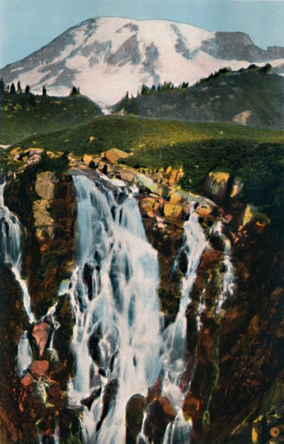 Myrtle Falls e o Monte Rainier, c1916 de Asahel Curtis