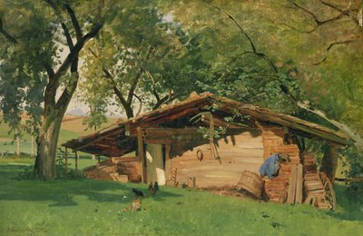 Uma cabana em Chiemsee, 1872 (óleo no cartão) de Ascan Lutteroth