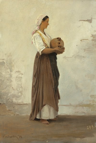 Menina de Capri, 1871 (óleo sobre papel colocado no cartão) de Ascan Lutteroth