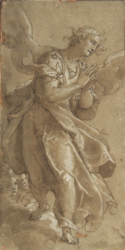 Um Anjo Permanente e dois Querubins, ca. 1566. de Ascribed to Federico Zuccaro.