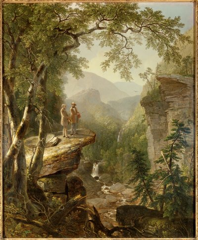 Irmandade do Espírito O pintor Thomas Cole (1801-1848) e o poeta William Cullen Bryant (1794-1878) interagem em uma paisagem romântica. Pintura de Asher Durand (1796-1886) 1849 Coleção particular - Kindred Spirits. O grande artista do rio Hudson de Asher Brown Durand